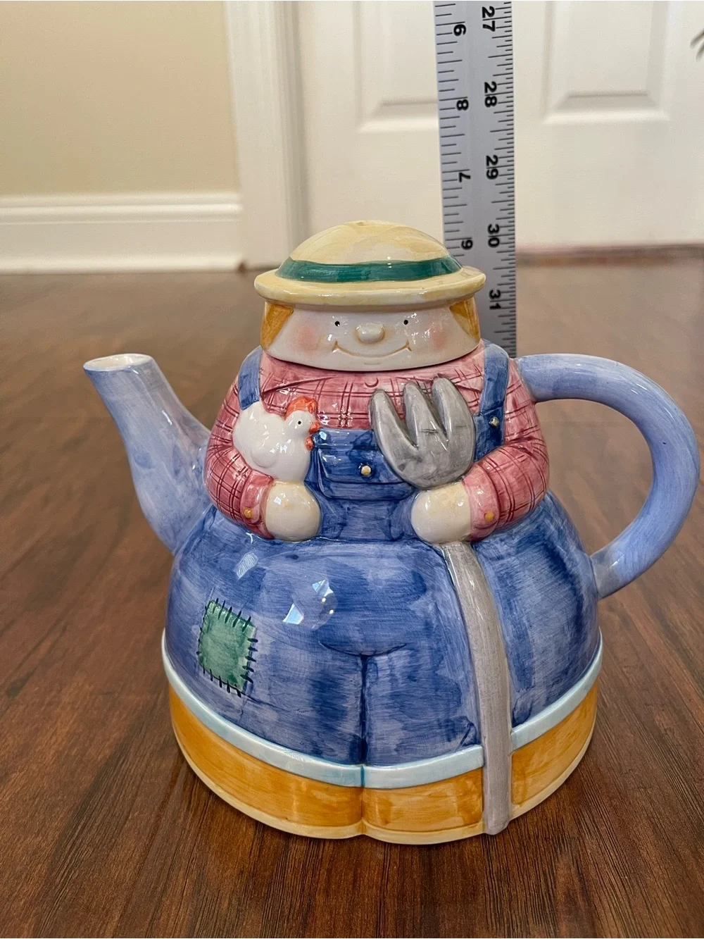 Roshco Down Home Collection Farmer Teapot 1995 Country Ceramic Kitchen Decor